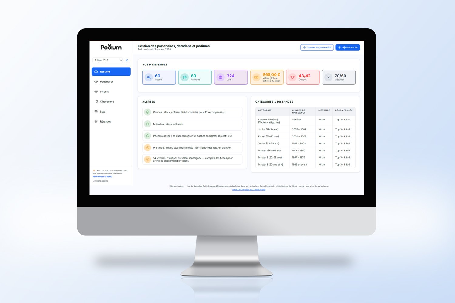 Podium — Gestion de course, partenaires & logistique