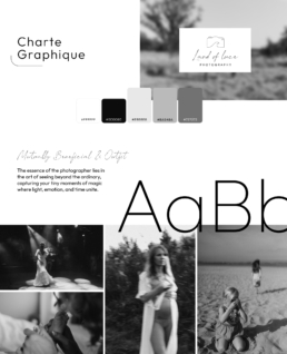 Planche de branding – univers visuel sobre et raffiné pour une photographe