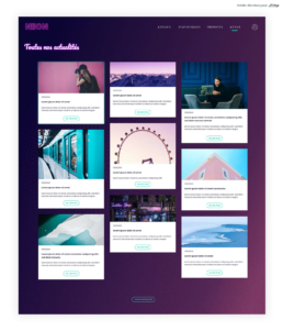 Page actualités – design néon et gamifié